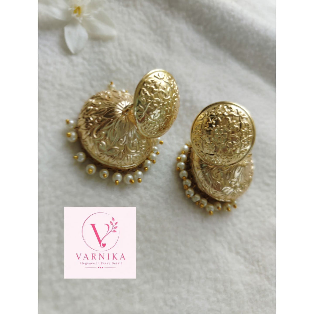Jhumuka: Gold Matt Pearl Jhumka Earrings