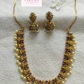 Temple Lakshmi Pearl Necklace Set : Add a touch of divine elegance to your traditional look with the Temple Lakshmi Pearl Necklace Set ✨